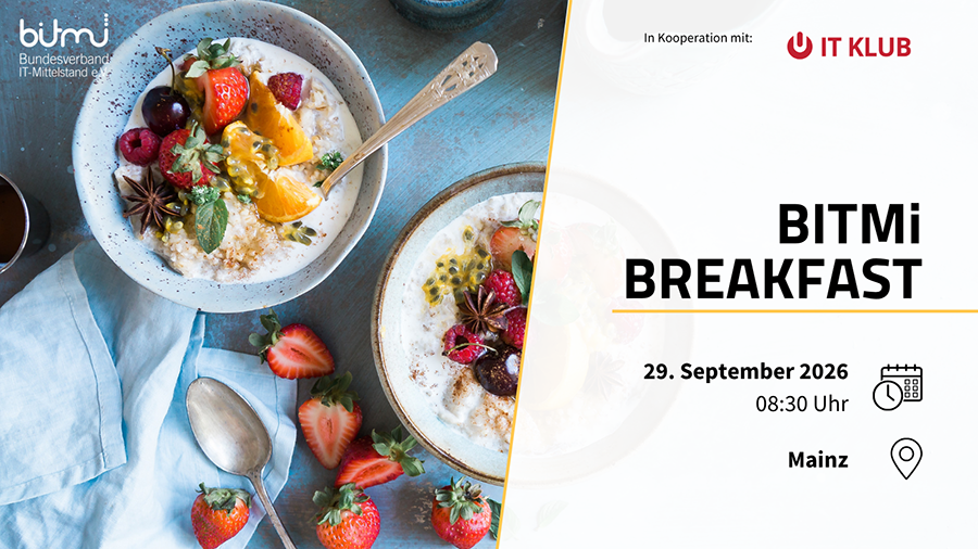 Ankündigung zum BITMi Breakfast am 29. September 2026 um 08:30 Uhr in Mainz